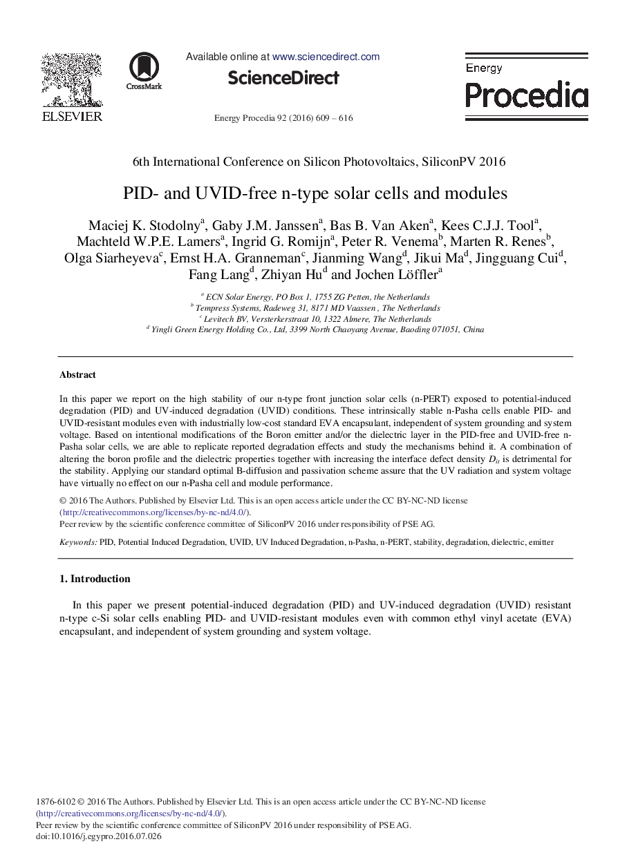 PID- and UVID-free n-type Solar Cells and Modules