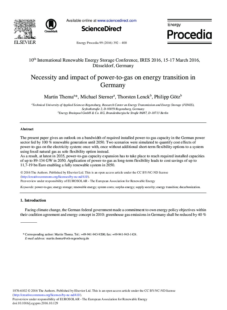 ضرورت و تأثیر انرژی به گاز در انتقال انرژی در آلمان 
