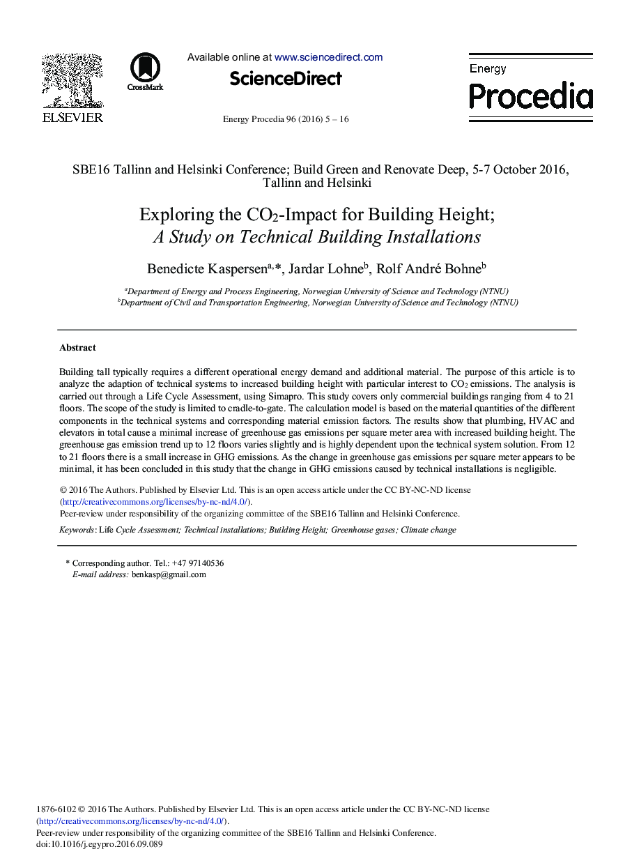 Exploring the CO2-Impact for Building Height; A Study on Technical Building Installations