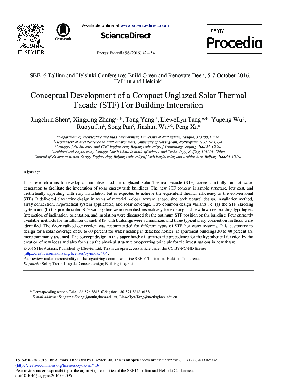 Conceptual Development of a Compact Unglazed Solar Thermal Facade (STF) for Building Integration