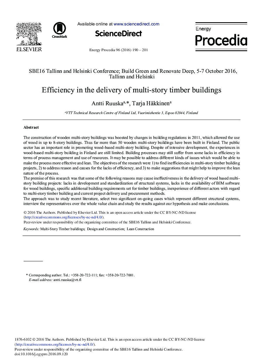 Efficiency in the Delivery of Multi-story Timber Buildings