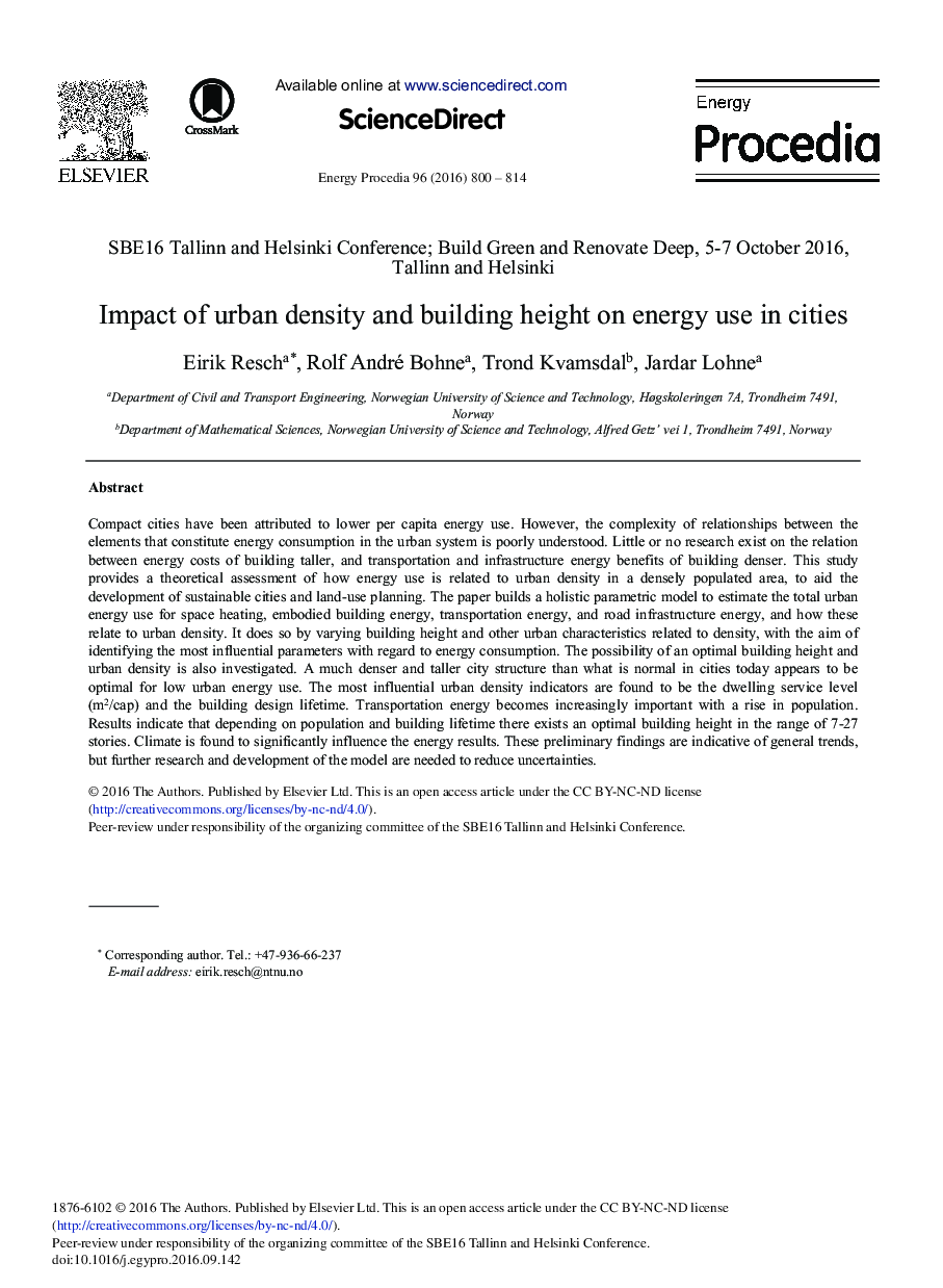 Impact of Urban Density and Building Height on Energy Use in Cities