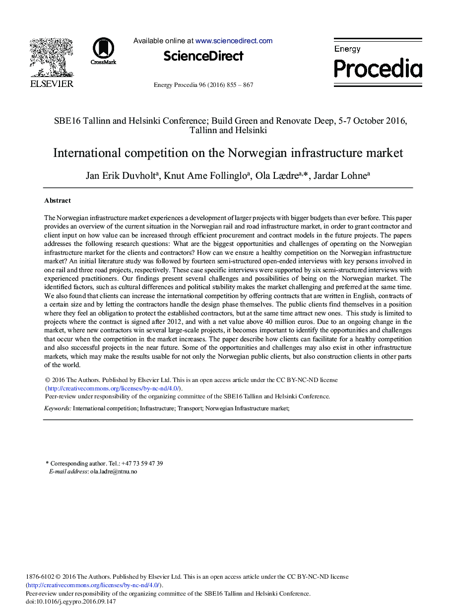 International Competition on the Norwegian Infrastructure Market