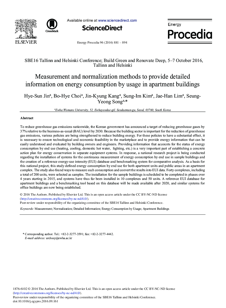 Measurement and Normalization Methods to Provide Detailed Information on Energy Consumption by Usage in Apartment Buildings