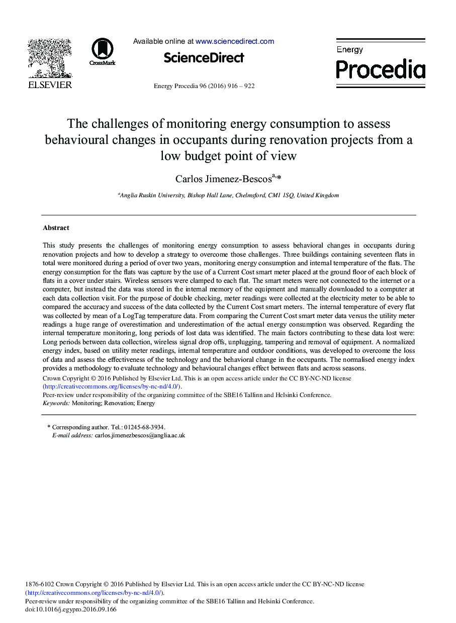 The Challenges of Monitoring Energy Consumption to Assess Behavioural Changes in Occupants During Renovation Projects from a Low Budget Point of View