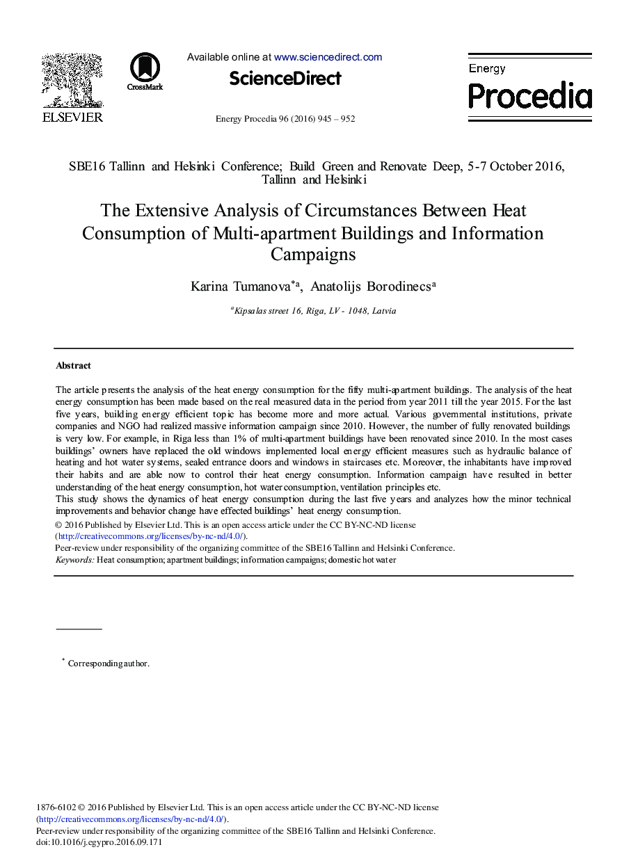 The Extensive Analysis of Circumstances Between Heat Consumption of Multi-apartment Buildings and Information Campaigns