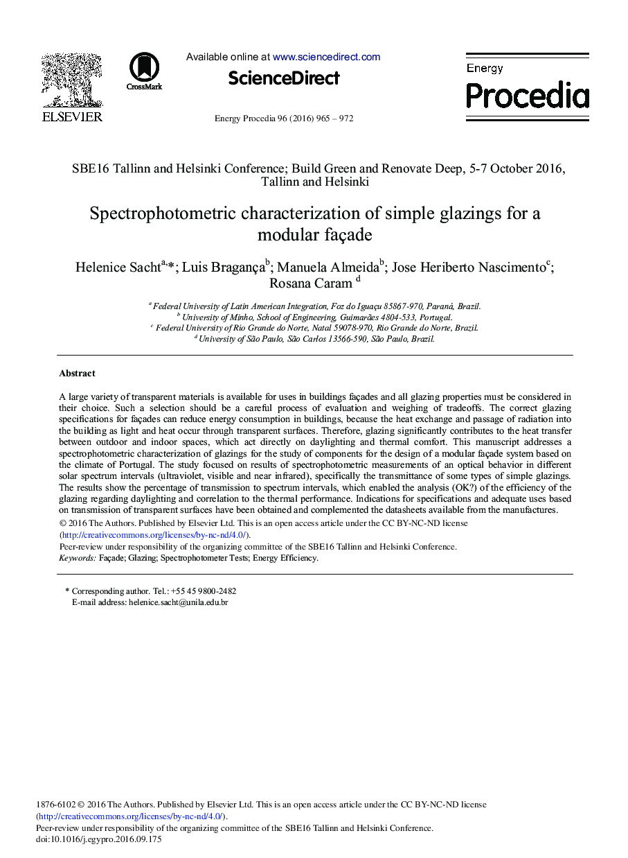 Spectrophotometric Characterization of Simple Glazings for a Modular Façade