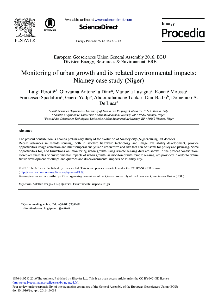 Monitoring of Urban Growth and its Related Environmental Impacts: Niamey Case Study (Niger)