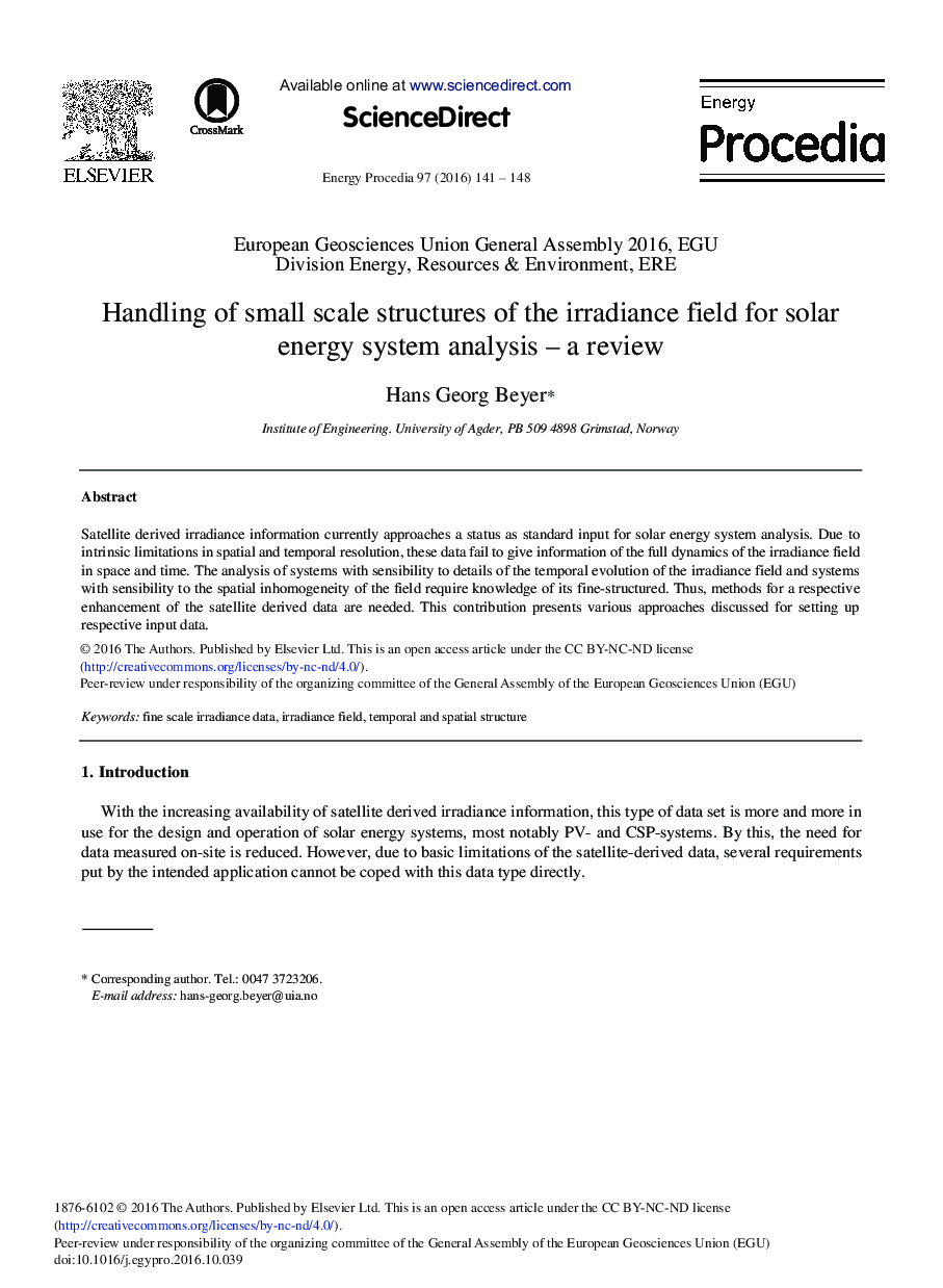 Handling of Small Scale Structures of the Irradiance Field for Solar Energy System Analysis - A Review