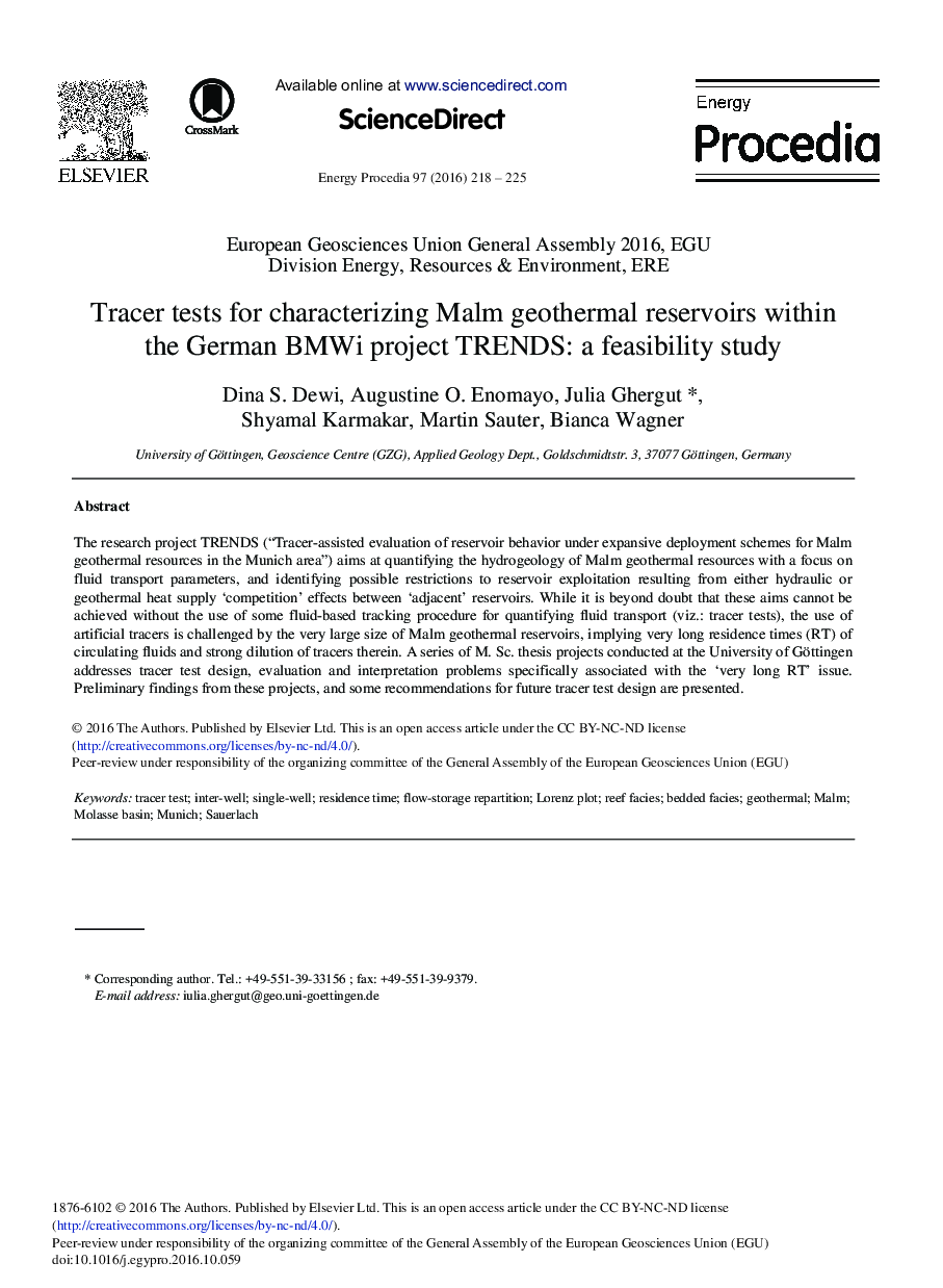 Tracer Tests for Characterizing Malm Geothermal Reservoirs Within the German BMWi Project TRENDS: A Feasibility Study