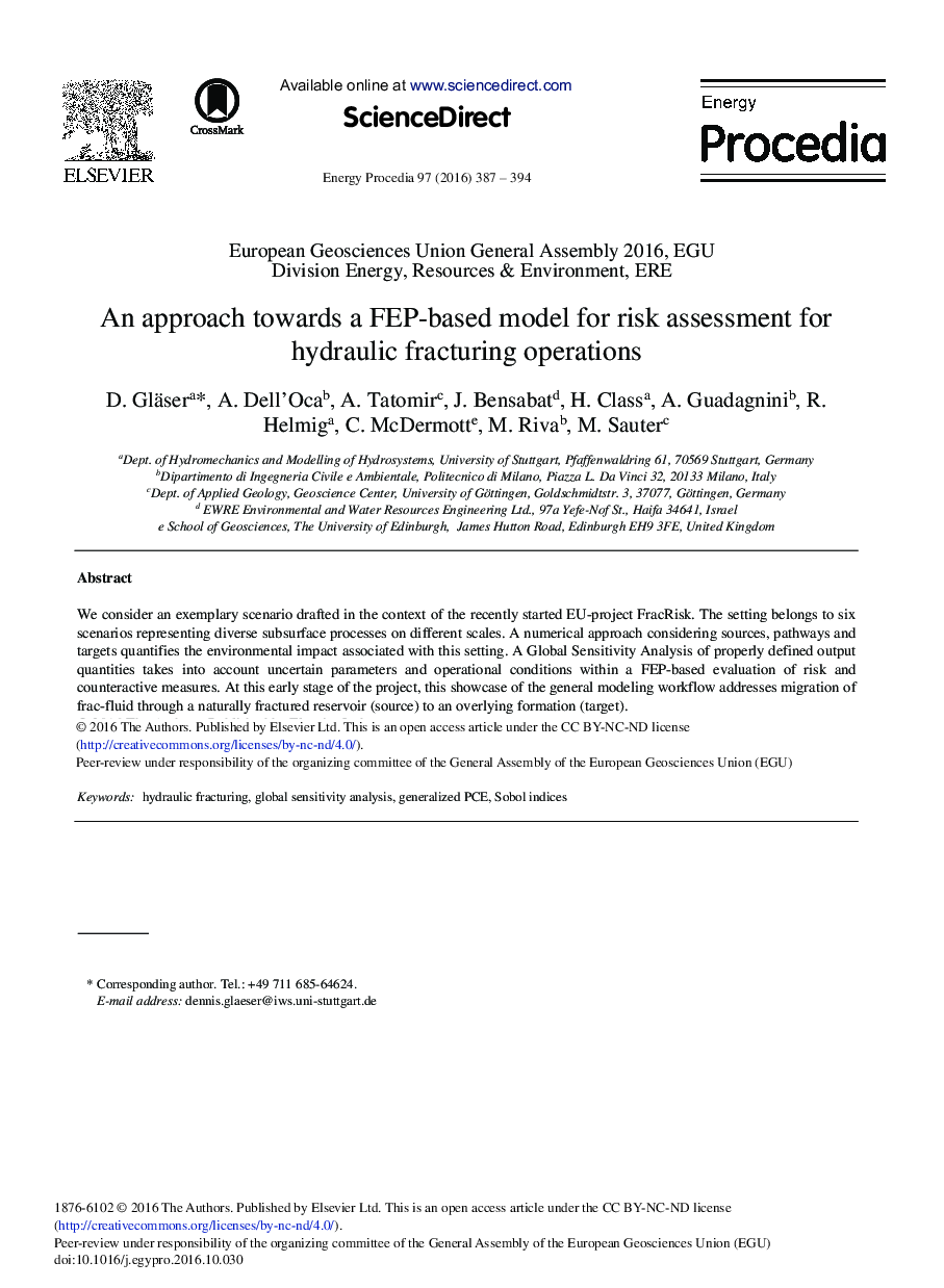 An Approach Towards a FEP-based Model for Risk Assessment for Hydraulic Fracturing Operations