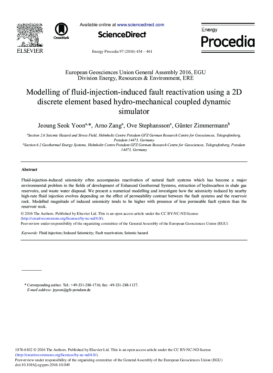 Modelling of Fluid-injection-induced Fault Reactivation Using a 2D Discrete Element Based Hydro-mechanical Coupled Dynamic Simulator