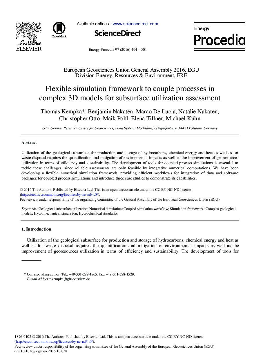 Flexible Simulation Framework to Couple Processes in Complex 3D Models for Subsurface Utilization Assessment