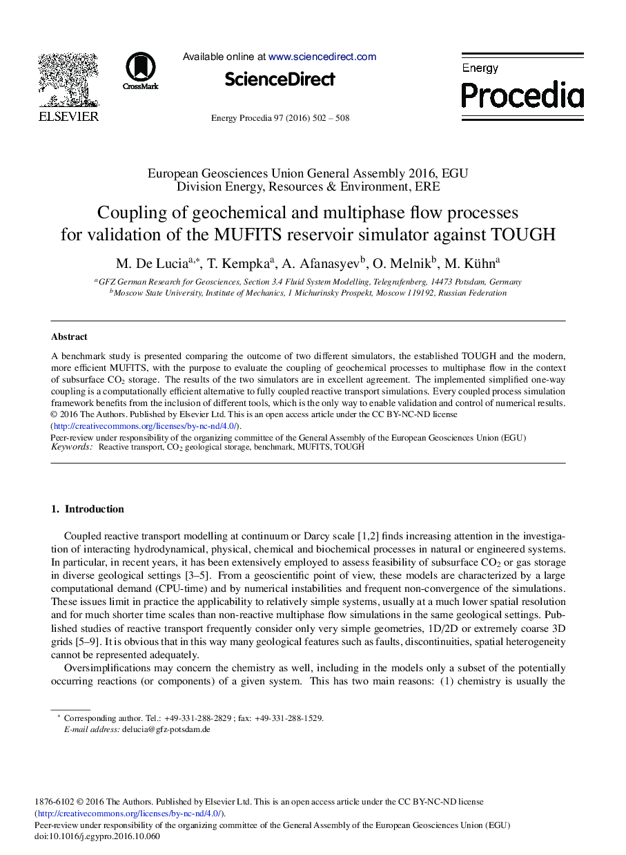 Coupling of Geochemical and Multiphase Flow Processes for Validation of the MUFITS Reservoir Simulator Against TOUGH