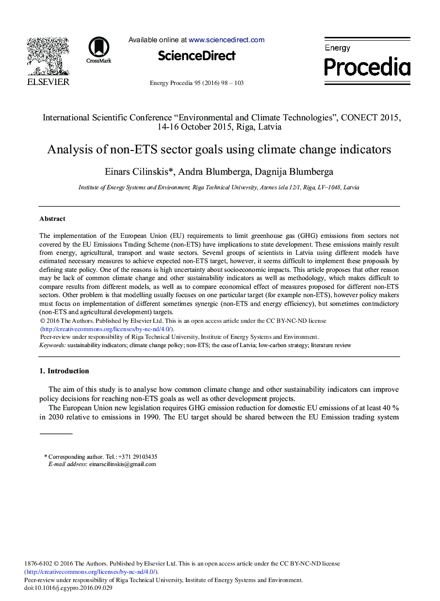 Analysis of non-ETS Sector Goals Using Climate Change Indicators