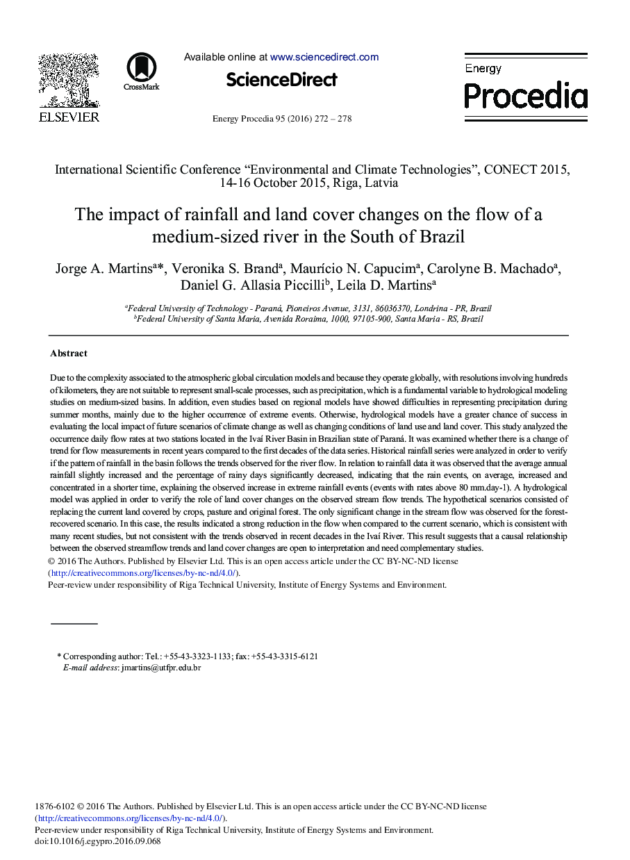 The Impact of Rainfall and Land Cover Changes on the Flow of a Medium-sized River in the South of Brazil