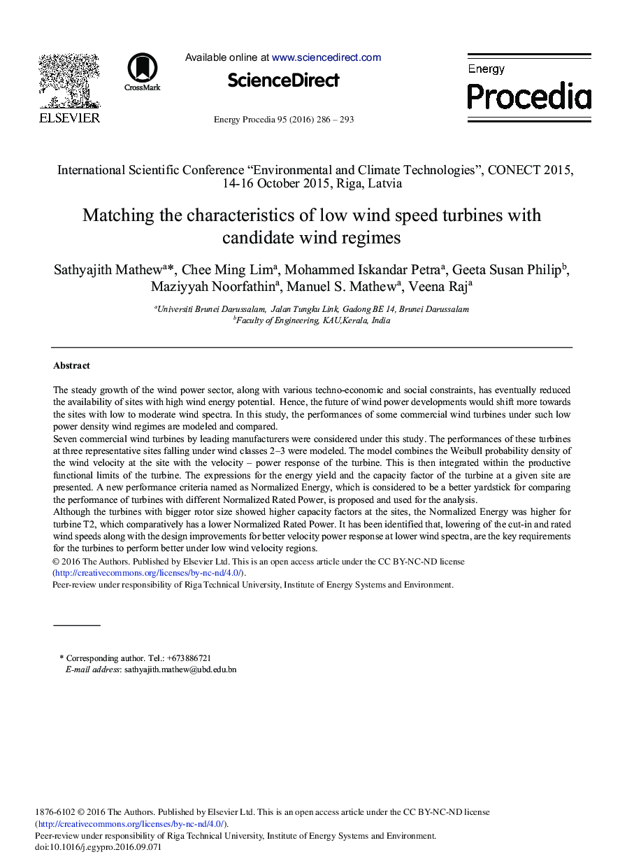 Matching the Characteristics of Low Wind Speed Turbines with Candidate Wind Regimes