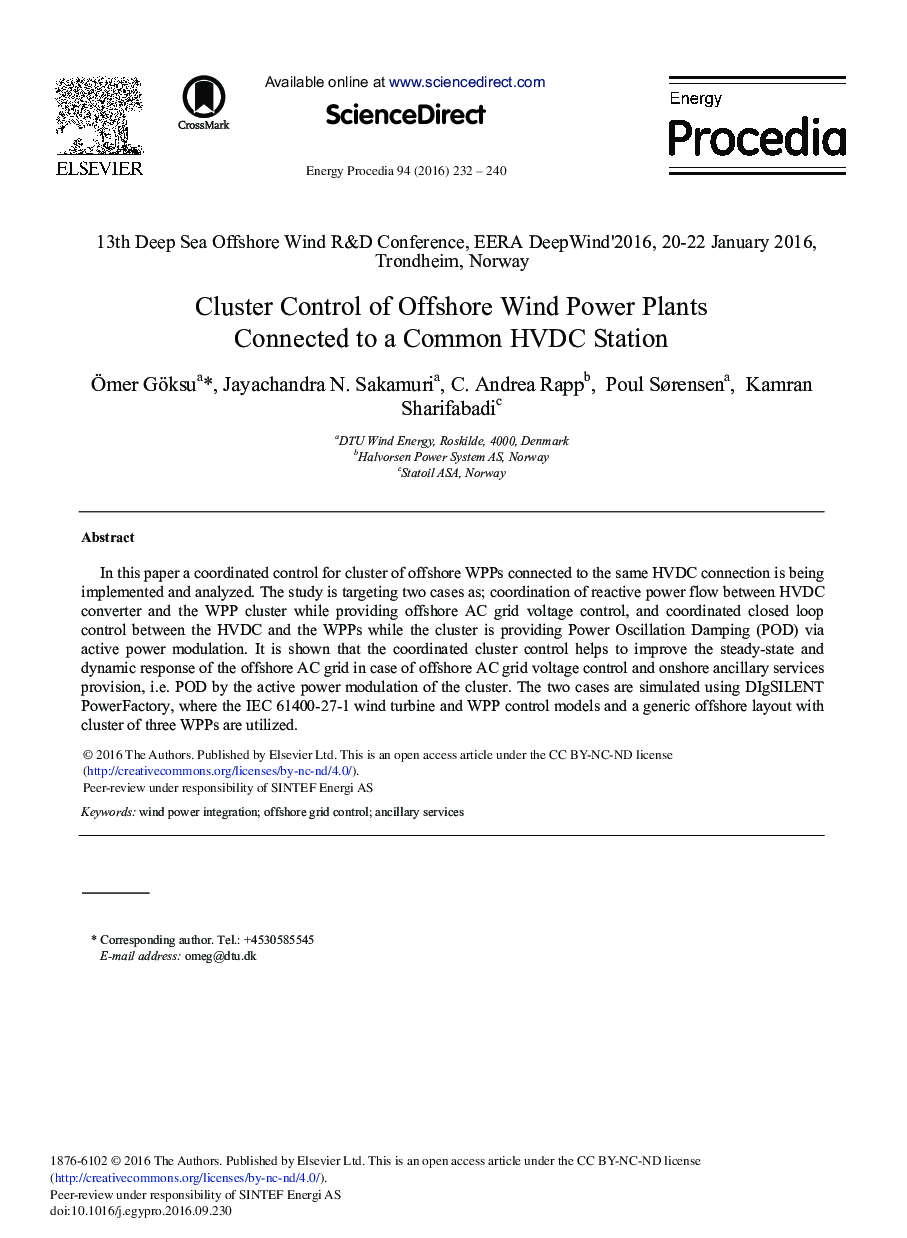 Cluster Control of Offshore Wind Power Plants Connected to a Common HVDC Station