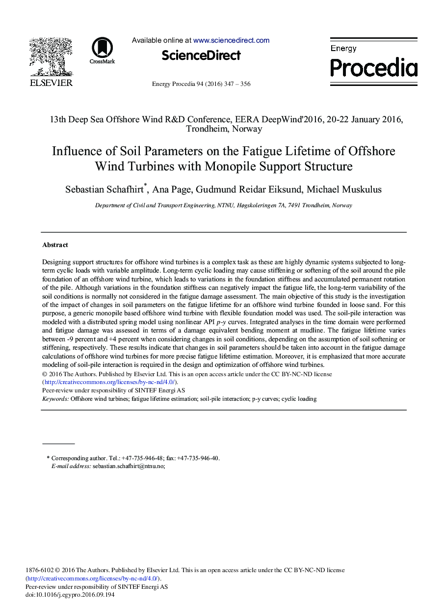 Influence of Soil Parameters on the Fatigue Lifetime of Offshore Wind Turbines with Monopile Support Structure