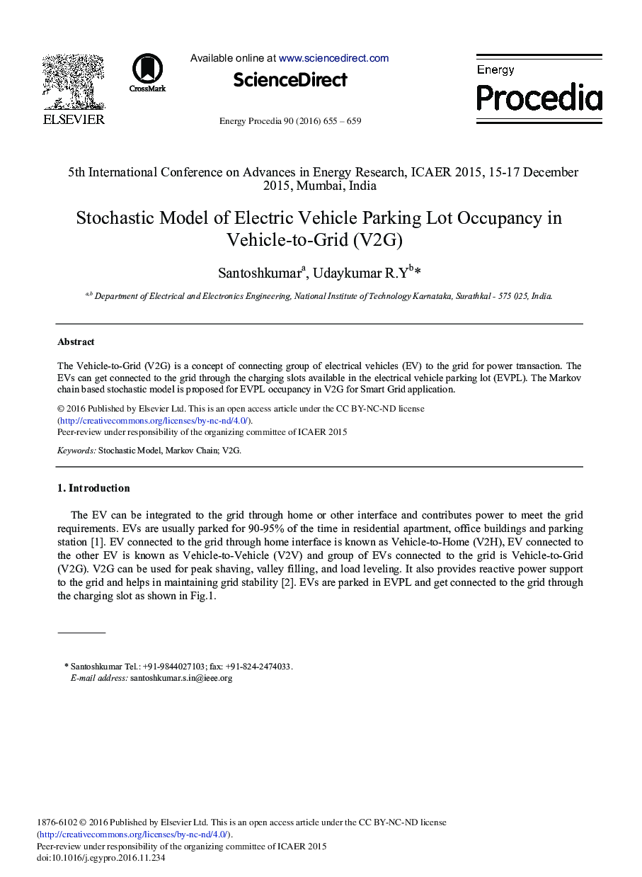 Stochastic Model of Electric Vehicle Parking Lot Occupancy in Vehicle-to-grid (V2G)