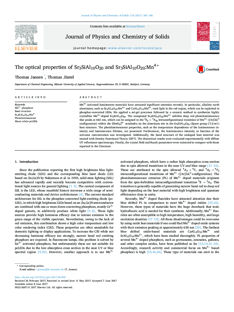 The optical properties of Sr3SiAl10O20 and Sr3SiAl10O20:Mn4+