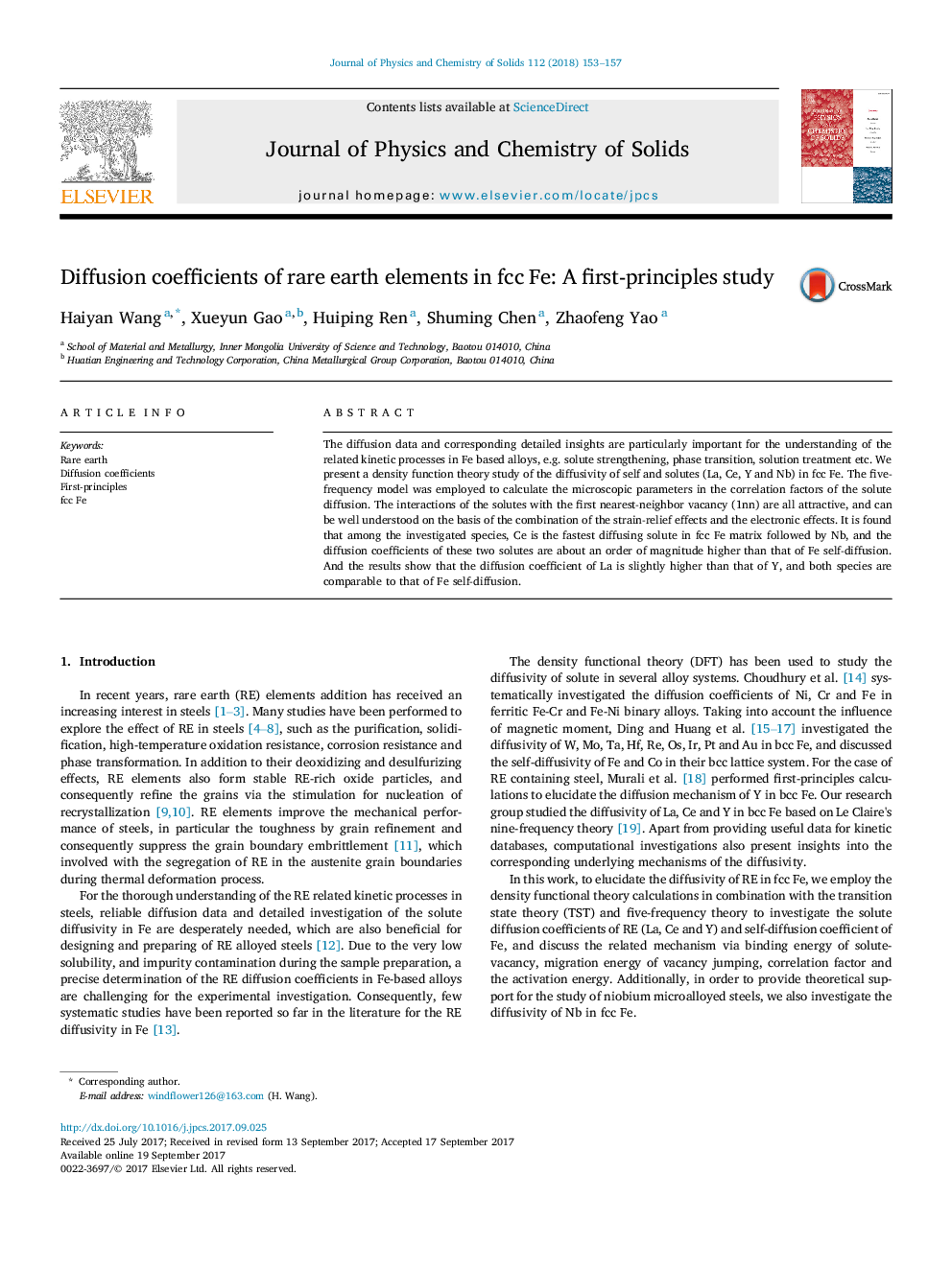 Diffusion coefficients of rare earth elements in fcc Fe: A first-principles study