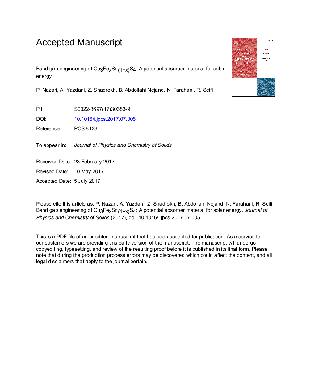 Band gap engineering of Cu3FexSn(1-x)S4: A potential absorber material for solar energy