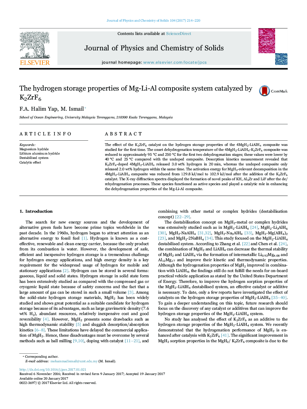 The hydrogen storage properties of Mg-Li-Al composite system catalyzed by K2ZrF6