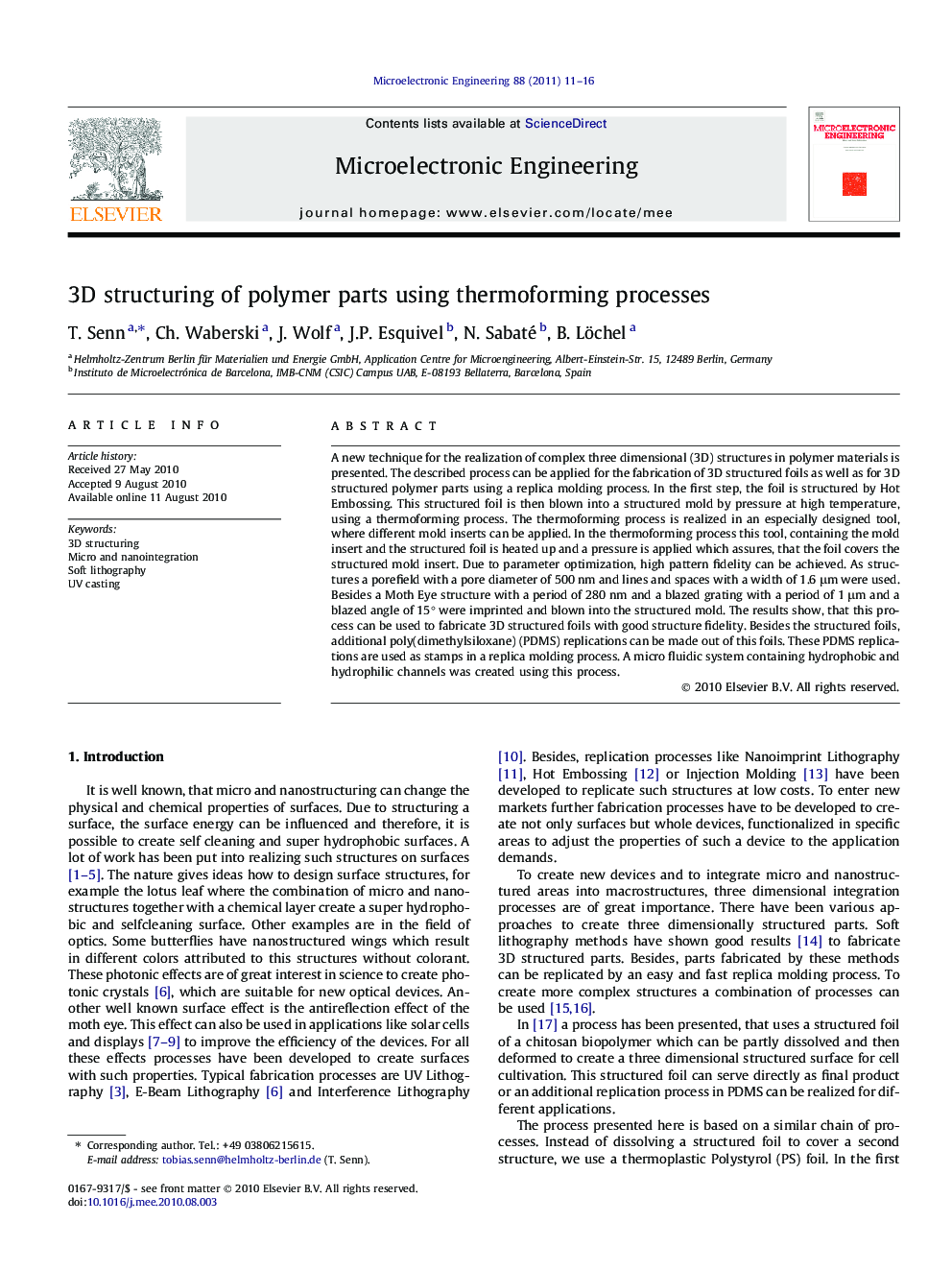 3D structuring of polymer parts using thermoforming processes