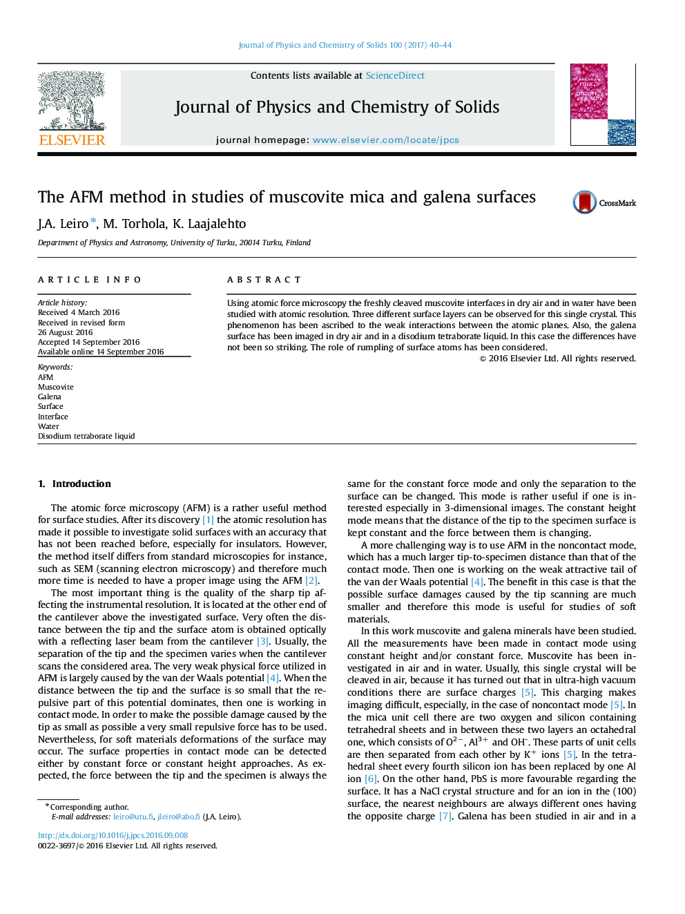 The AFM method in studies of muscovite mica and galena surfaces