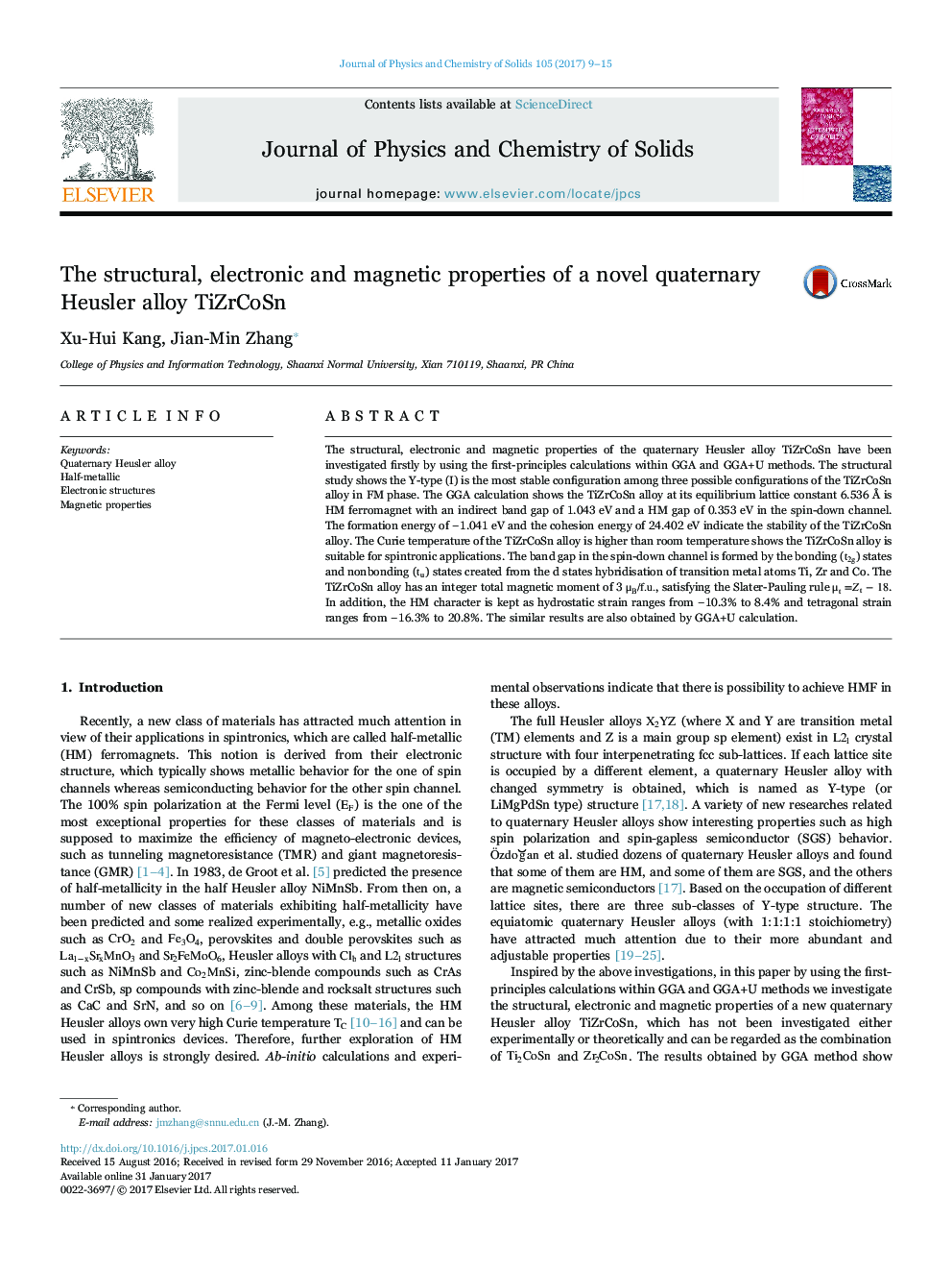 The structural, electronic and magnetic properties of a novel quaternary Heusler alloy TiZrCoSn