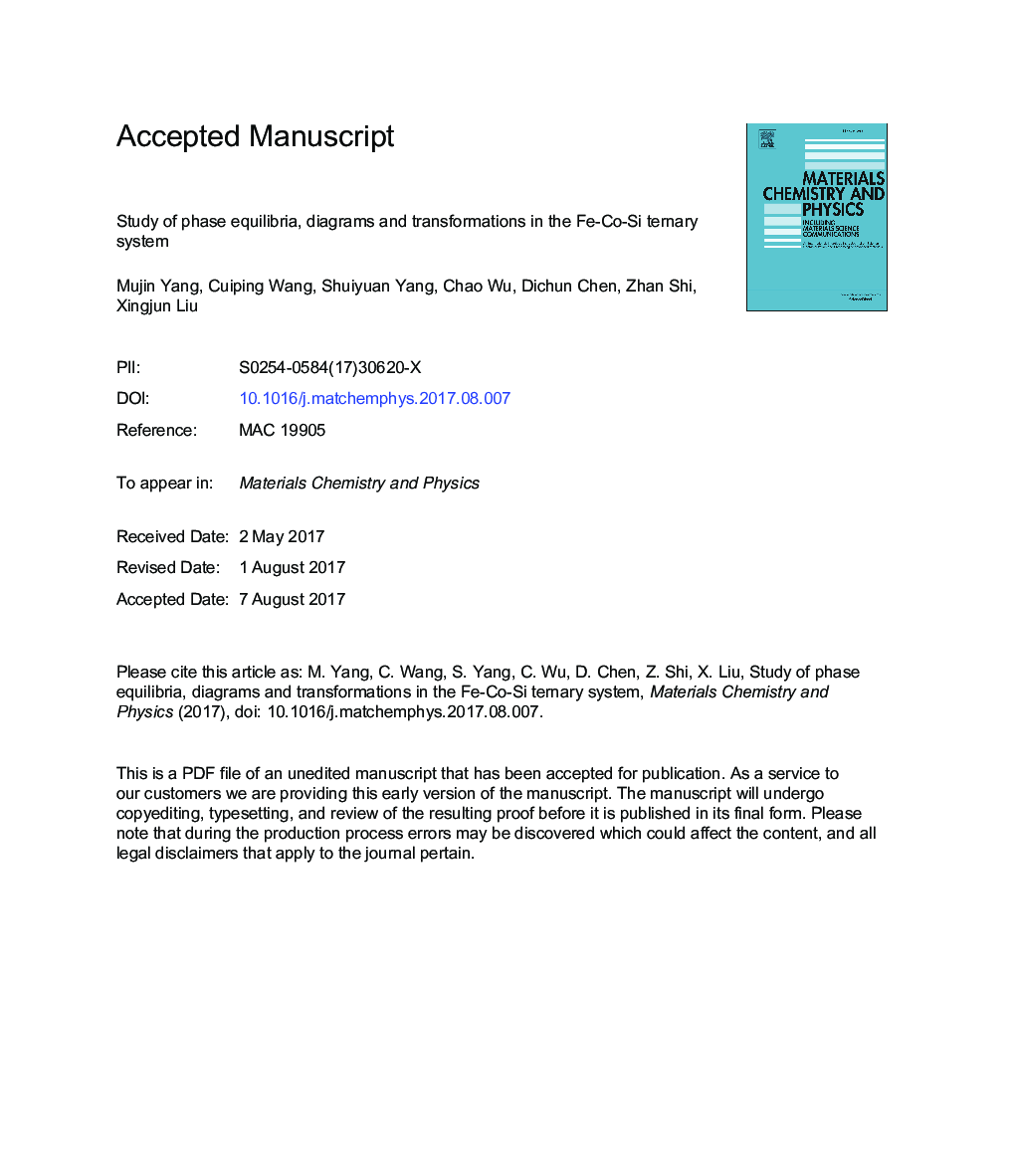 Study of phase equilibria, diagrams and transformations in the Fe-Co-SiÂ ternary system