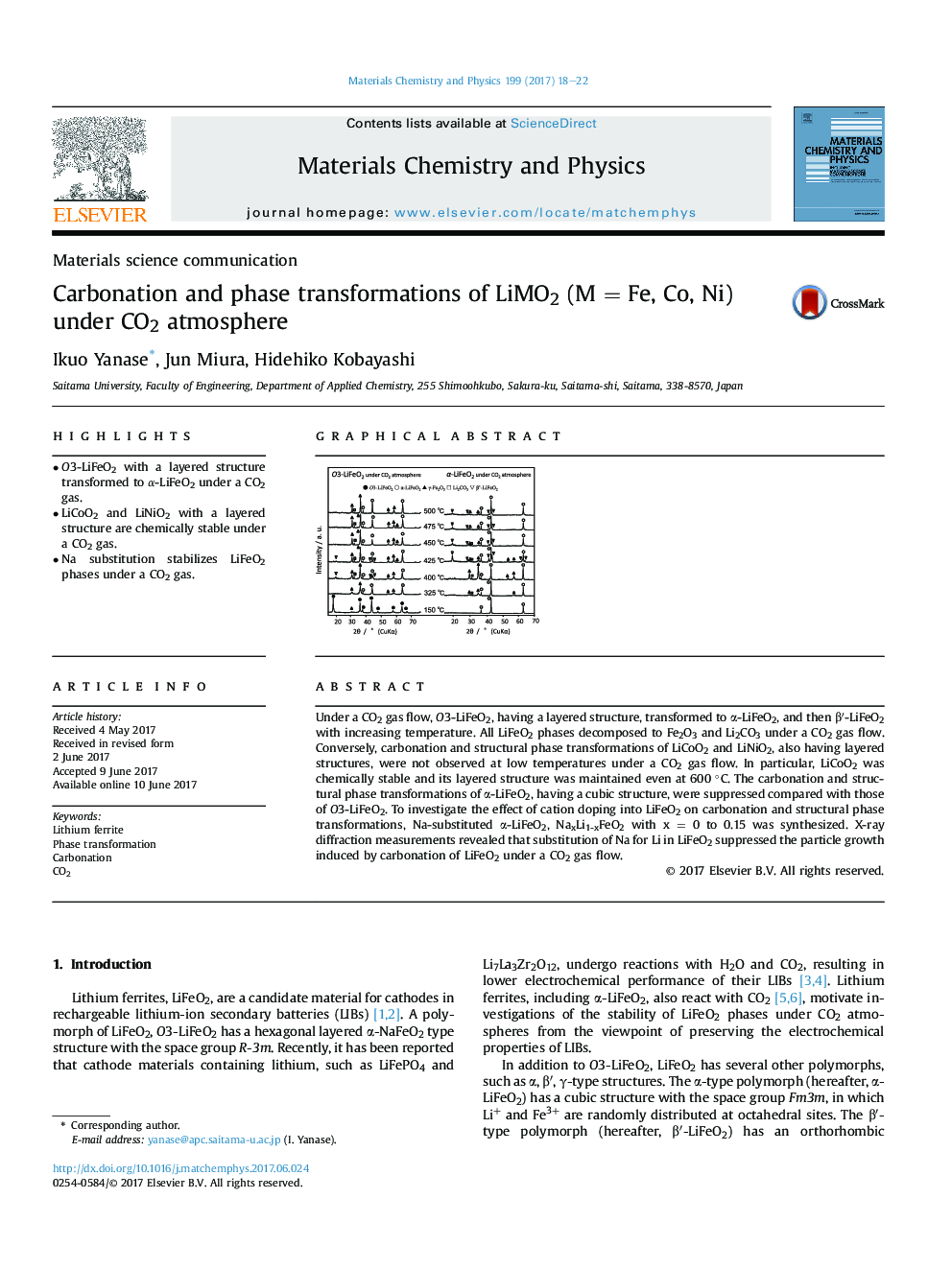 Carbonation and phase transformations of LiMO2 (MÂ =Â Fe, Co, Ni) under CO2 atmosphere