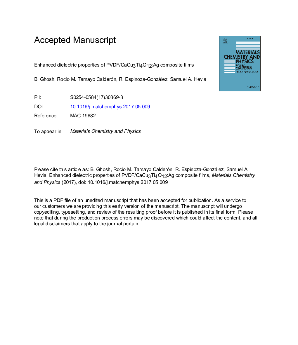 Enhanced dielectric properties of PVDF/CaCu3Ti4O12:Ag composite films