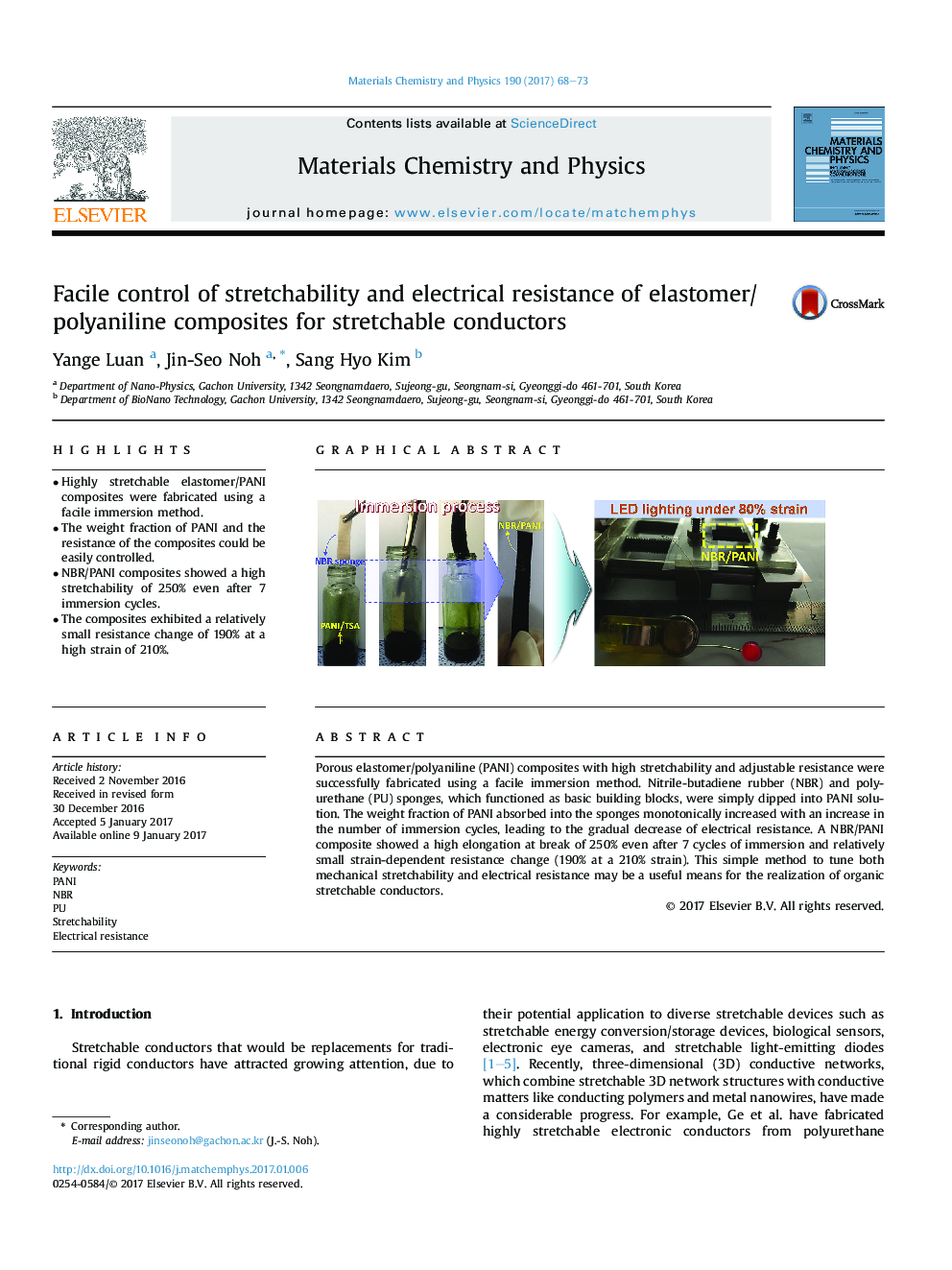 Facile control of stretchability and electrical resistance of elastomer/polyaniline composites for stretchable conductors