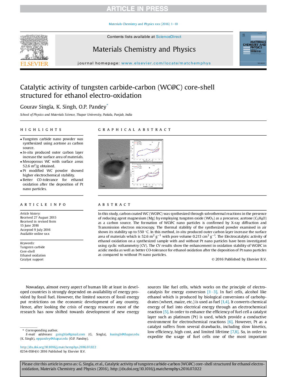 Catalytic activity of tungsten carbide-carbon (WC@C) core-shell structured for ethanol electro-oxidation