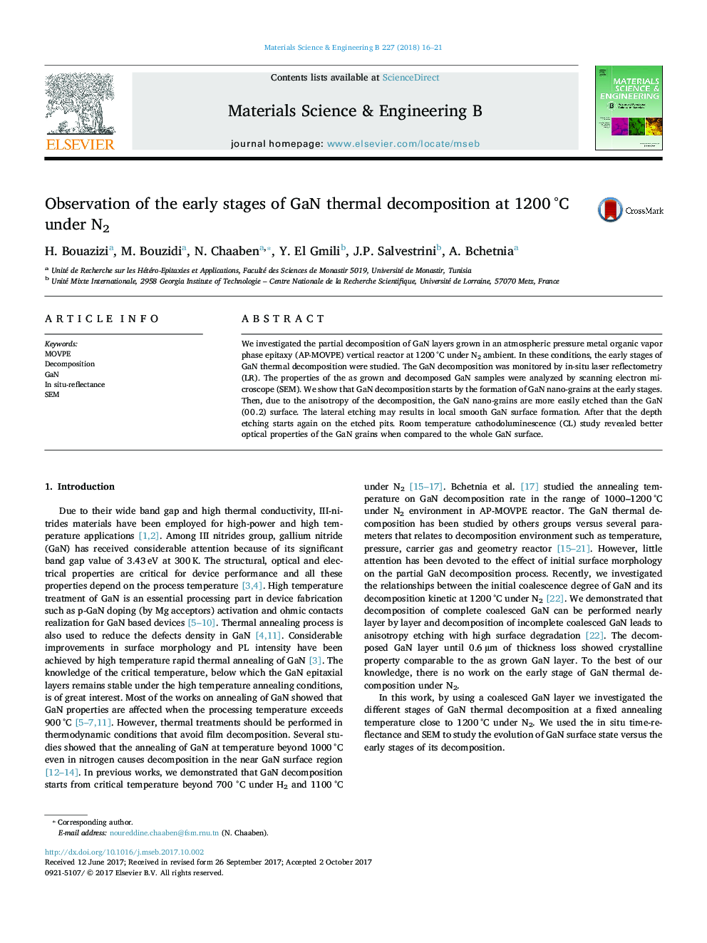 Observation of the early stages of GaN thermal decomposition at 1200â¯Â°C under N2