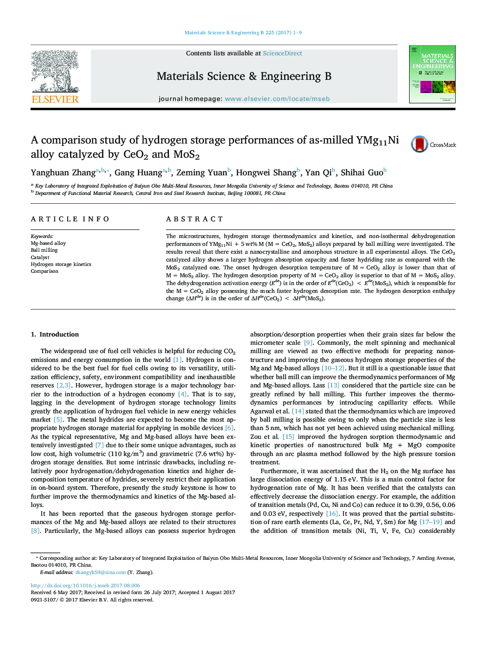 A comparison study of hydrogen storage performances of as-milled YMg11Ni alloy catalyzed by CeO2 and MoS2