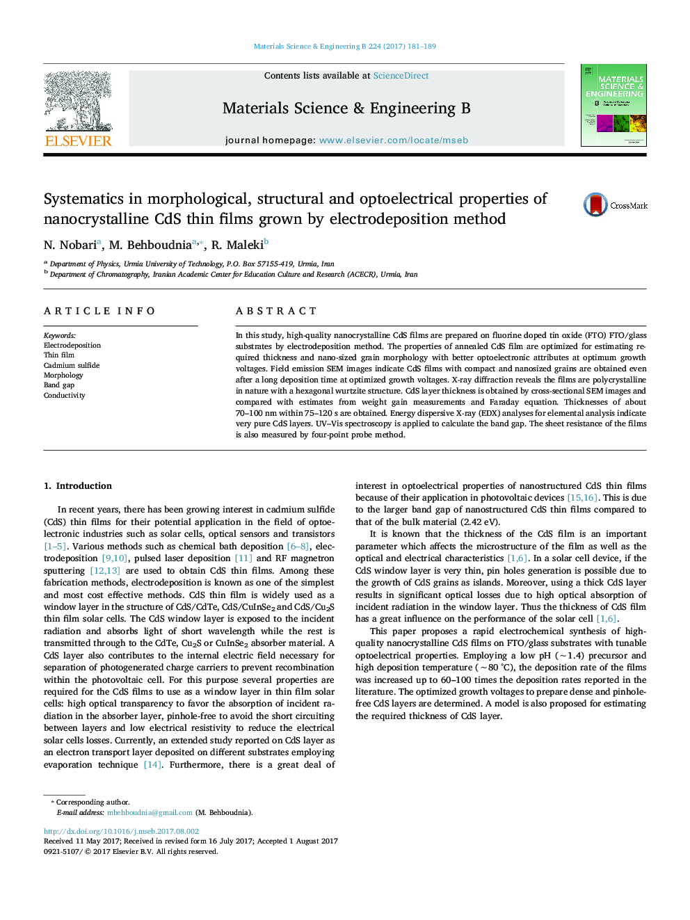 Systematics in morphological, structural and optoelectrical properties of nanocrystalline CdS thin films grown by electrodeposition method