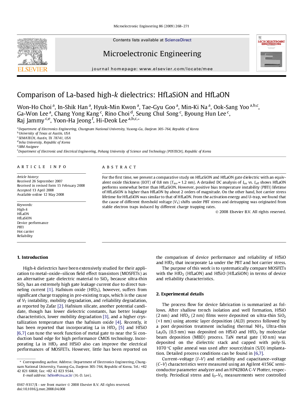 Comparison of La-based high-k dielectrics: HfLaSiON and HfLaON