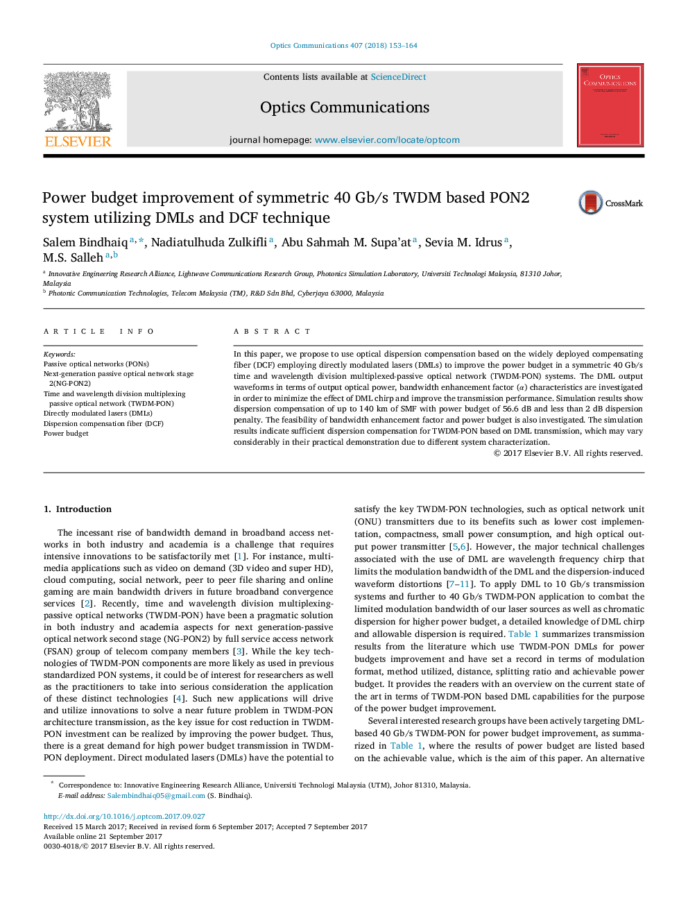 Power budget improvement of symmetric 40 Gb/s TWDM based PON2 system utilizing DMLs and DCF technique