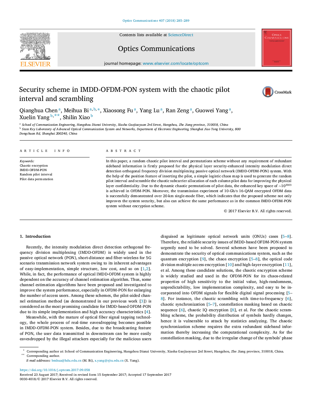 Security scheme in IMDD-OFDM-PON system with the chaotic pilot interval and scrambling