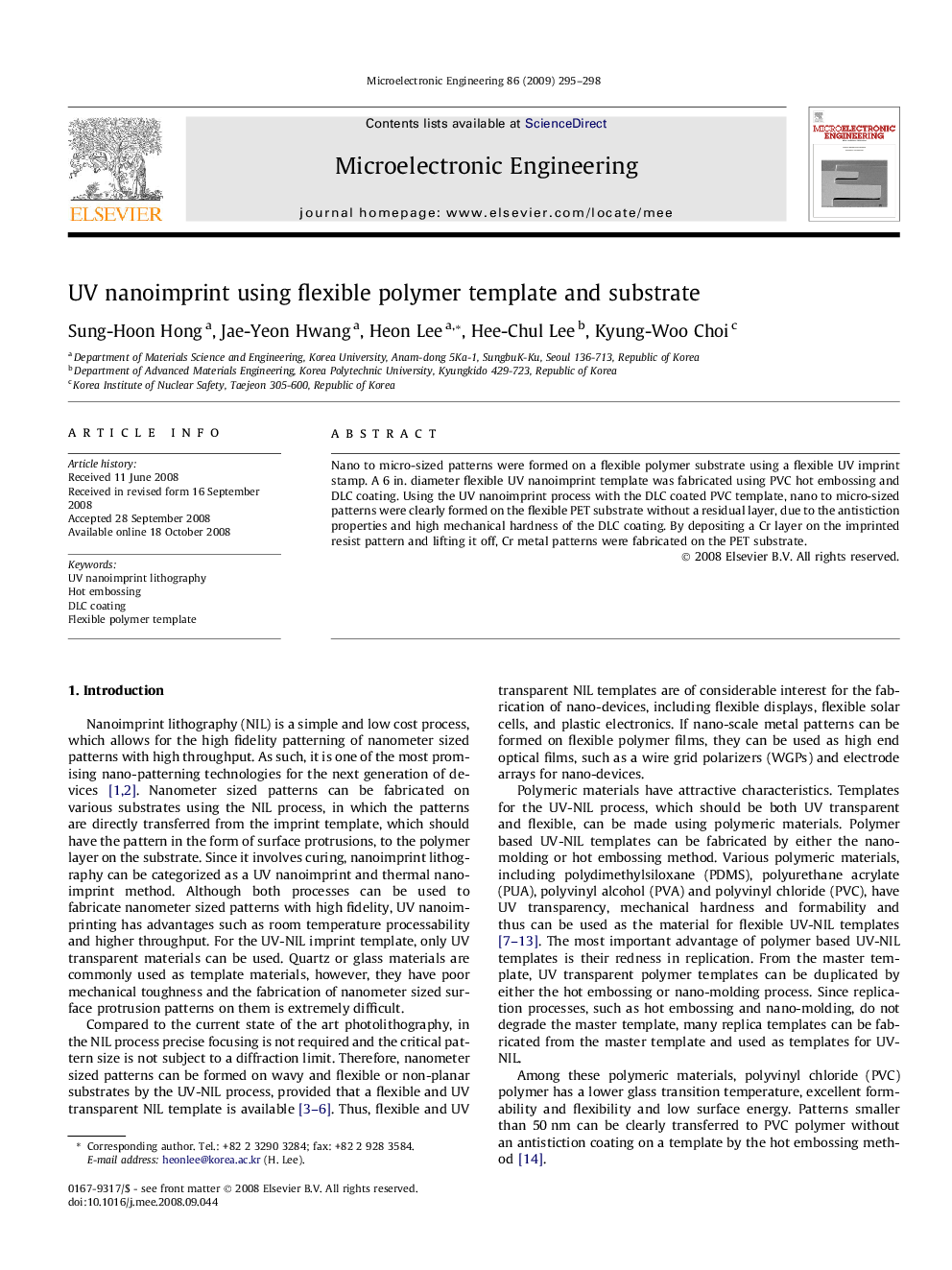 UV nanoimprint using flexible polymer template and substrate
