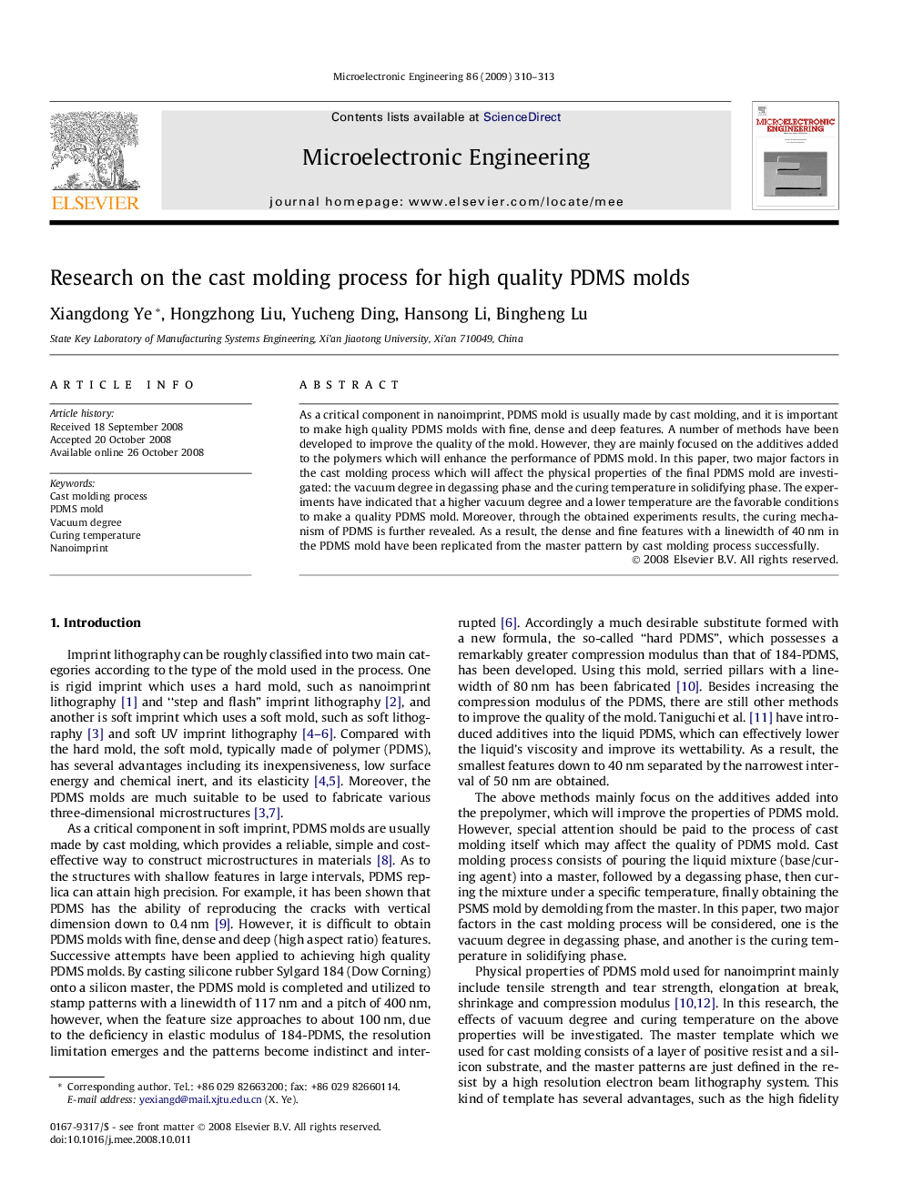 Research on the cast molding process for high quality PDMS molds