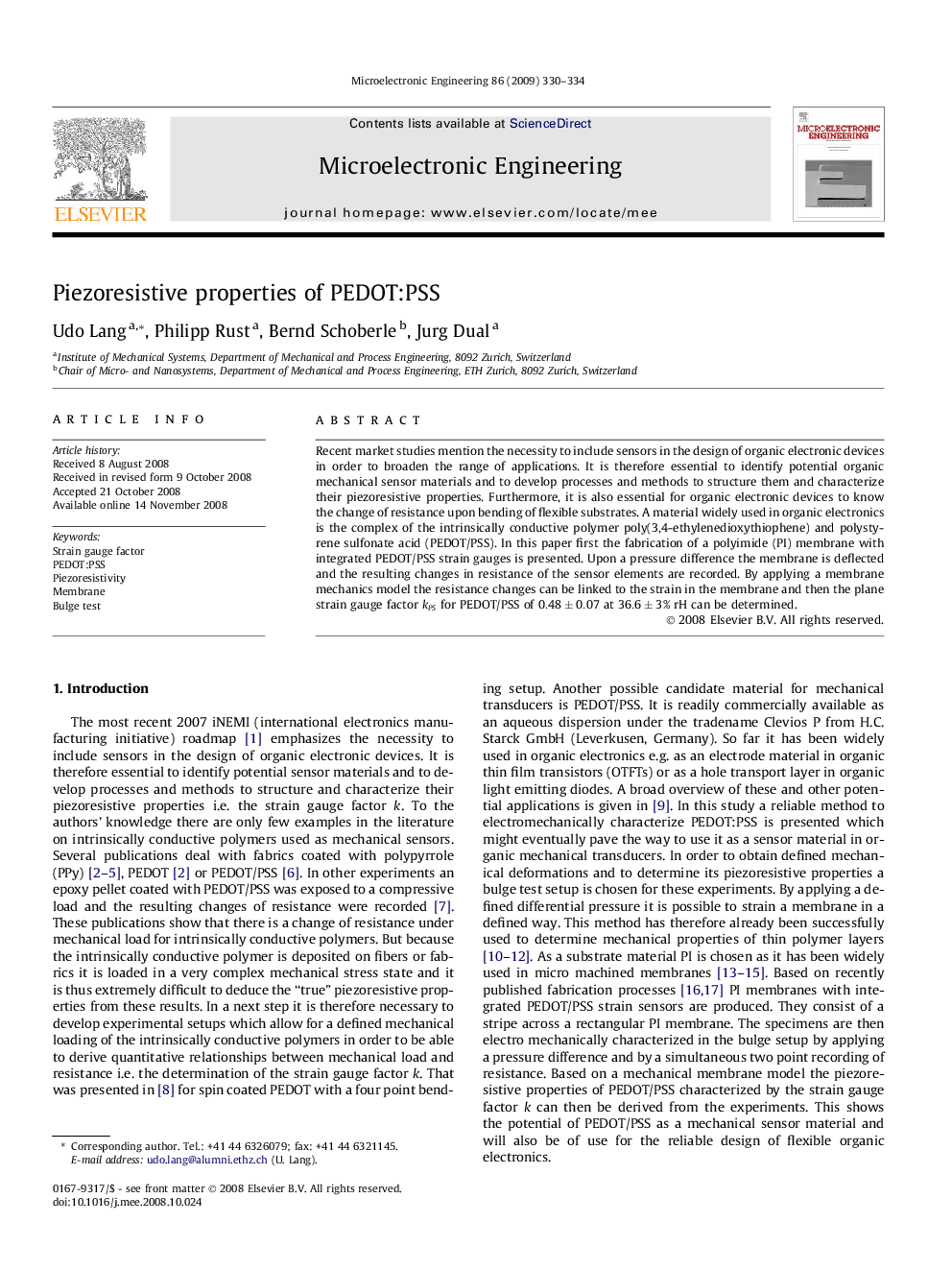 Piezoresistive properties of PEDOT:PSS