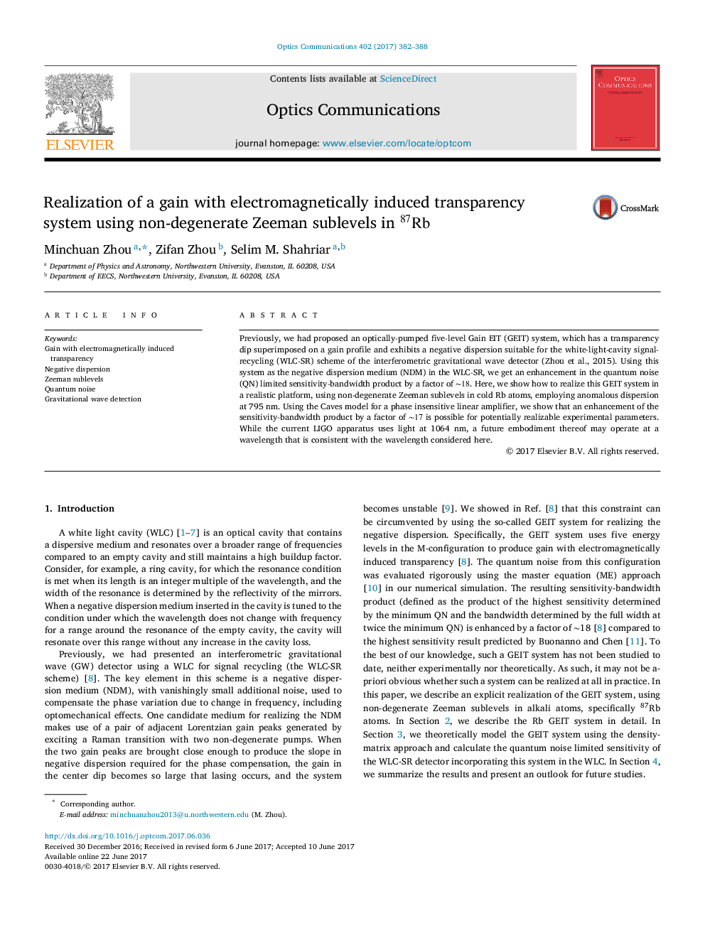 Realization of a gain with electromagnetically induced transparency system using non-degenerate Zeeman sublevels in 87Rb