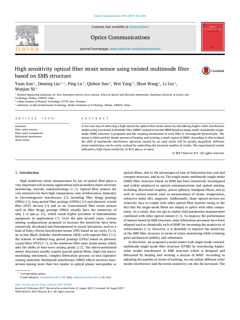 High sensitivity optical fiber strain sensor using twisted multimode fiber based on SMS structure