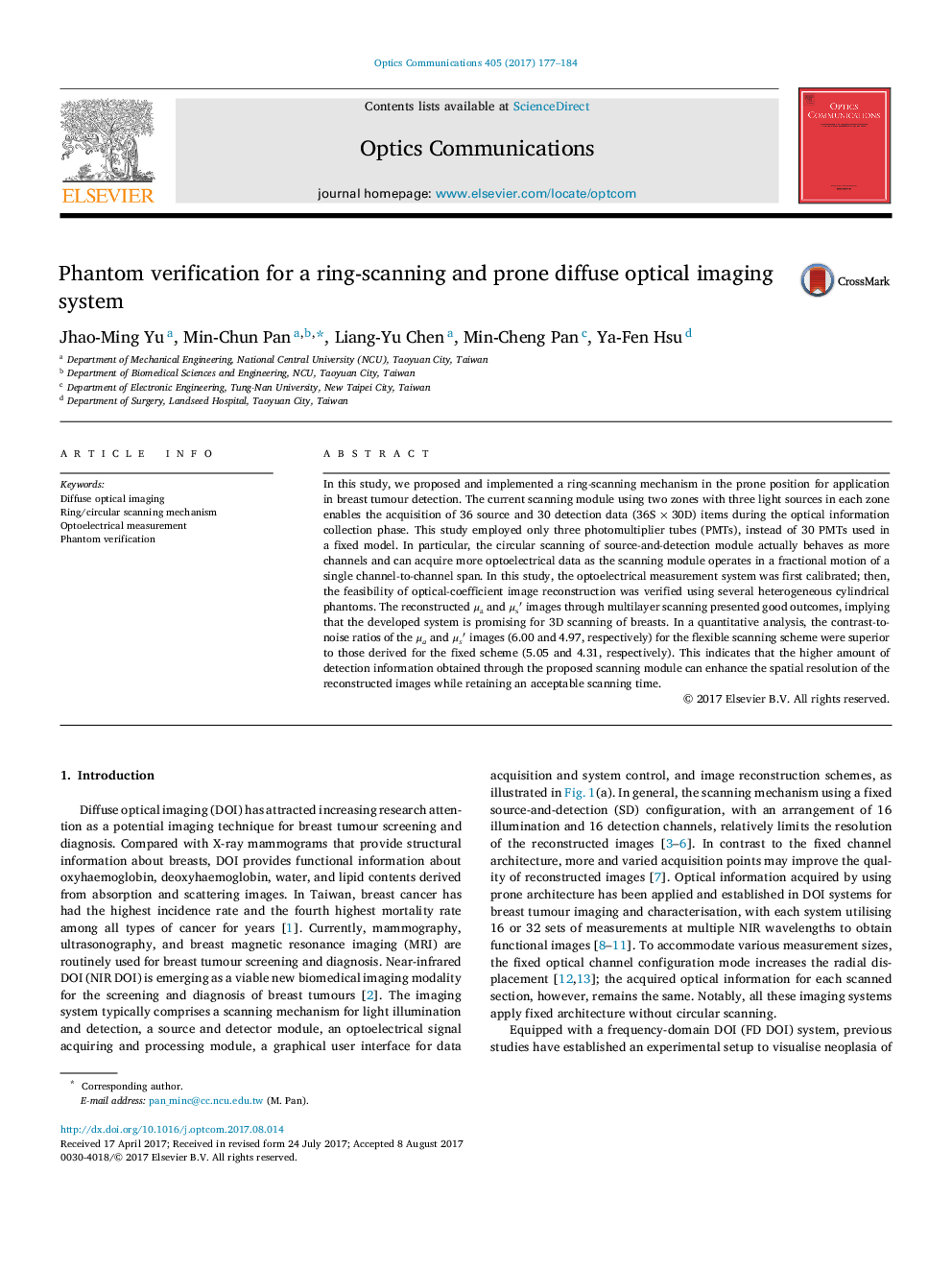 Phantom verification for a ring-scanning and prone diffuse optical imaging system