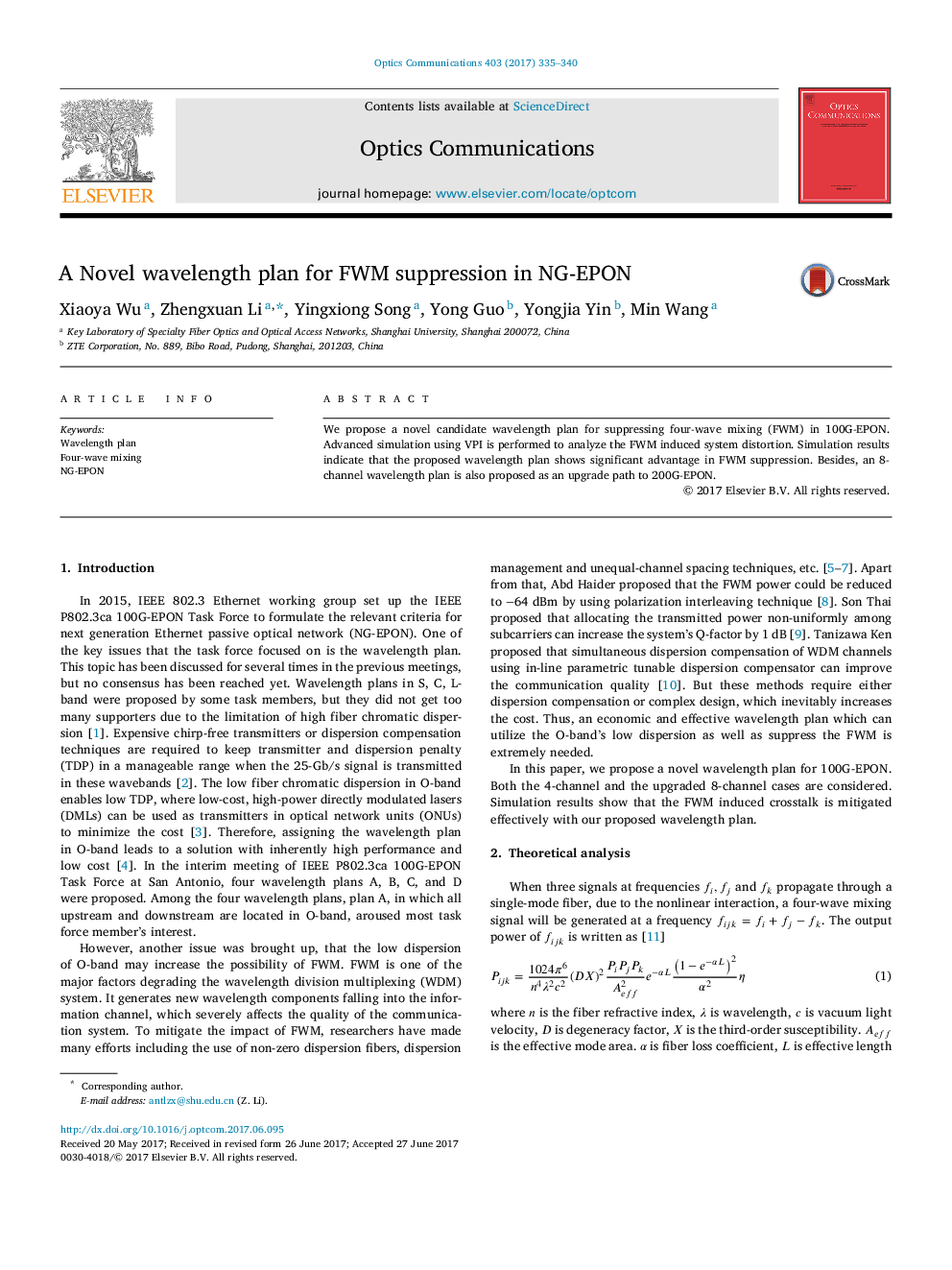 A Novel wavelength plan for FWM suppression in NG-EPON