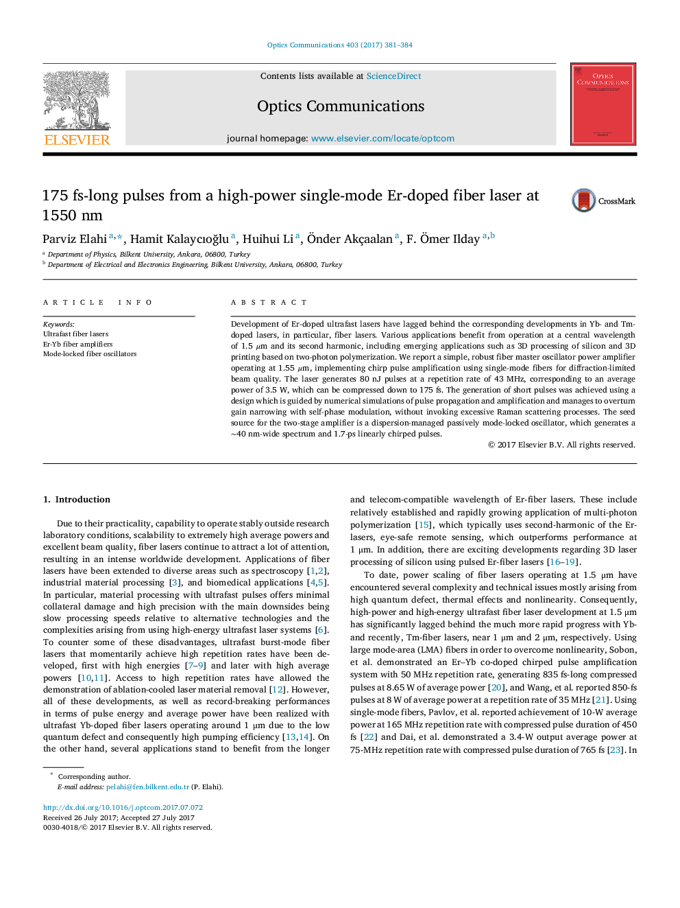 عکس صفحه اول مقاله: 175 fs-long pulses from a high-power single-mode Er-doped fiber laser at 1550 nm 175 fs-long pulses from a high-power single-mode Er-doped fiber laser at 1550 nm